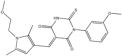 5-{[1-(2-methoxyethyl)-2,5-dimethyl-1H-pyrrol-3-yl]methylene}-1-(3-methoxyphenyl)-2-thioxodihydro-4,6(1H,5H)-pyrimidinedione Struktur