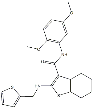 N-(2,5-dimethoxyphenyl)-2-[(2-thienylmethyl)amino]-4,5,6,7-tetrahydro-1-benzothiophene-3-carboxamide 化学構造式