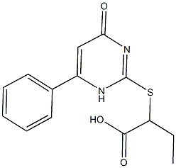 2-[(4-oxo-6-phenyl-1,4-dihydro-2-pyrimidinyl)sulfanyl]butanoic acid Struktur