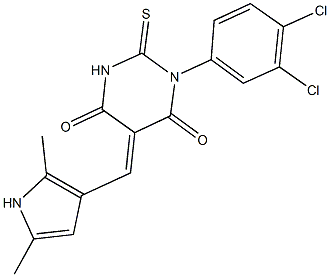 1-(3,4-dichlorophenyl)-5-[(2,5-dimethyl-1H-pyrrol-3-yl)methylene]-2-thioxodihydro-4,6(1H,5H)-pyrimidinedione 化学構造式