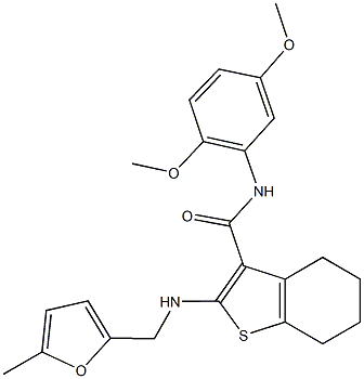 N-(2,5-dimethoxyphenyl)-2-{[(5-methyl-2-furyl)methyl]amino}-4,5,6,7-tetrahydro-1-benzothiophene-3-carboxamide,433251-97-9,结构式