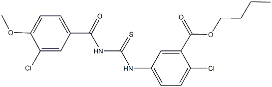 butyl 2-chloro-5-({[(3-chloro-4-methoxybenzoyl)amino]carbothioyl}amino)benzoate Structure