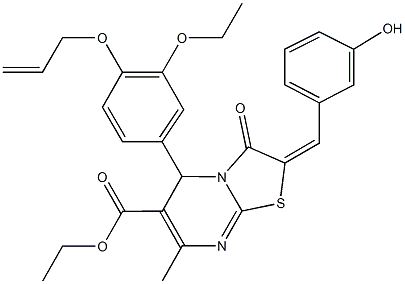 ethyl 5-[4-(allyloxy)-3-ethoxyphenyl]-2-(3-hydroxybenzylidene)-7-methyl-3-oxo-2,3-dihydro-5H-[1,3]thiazolo[3,2-a]pyrimidine-6-carboxylate Structure