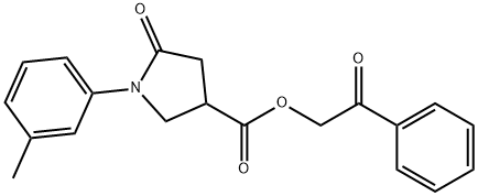 2-oxo-2-phenylethyl 1-(3-methylphenyl)-5-oxo-3-pyrrolidinecarboxylate 化学構造式