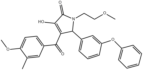 3-hydroxy-1-(2-methoxyethyl)-4-(4-methoxy-3-methylbenzoyl)-5-(3-phenoxyphenyl)-1,5-dihydro-2H-pyrrol-2-one 结构式