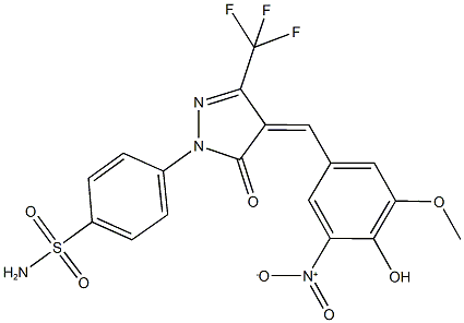 4-[4-{4-hydroxy-3-nitro-5-methoxybenzylidene}-5-oxo-3-(trifluoromethyl)-4,5-dihydro-1H-pyrazol-1-yl]benzenesulfonamide Structure