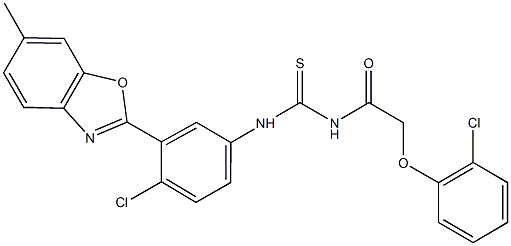 N-[4-chloro-3-(6-methyl-1,3-benzoxazol-2-yl)phenyl]-N'-[(2-chlorophenoxy)acetyl]thiourea Struktur