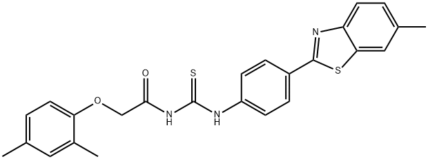 N-[(2,4-dimethylphenoxy)acetyl]-N'-[4-(6-methyl-1,3-benzothiazol-2-yl)phenyl]thiourea 结构式