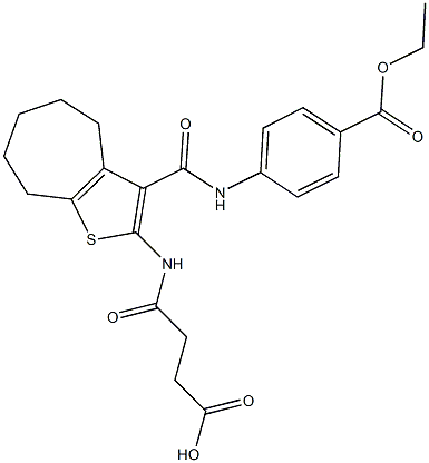 4-[(3-{[4-(ethoxycarbonyl)anilino]carbonyl}-5,6,7,8-tetrahydro-4H-cyclohepta[b]thien-2-yl)amino]-4-oxobutanoic acid 化学構造式