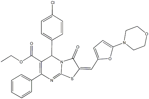 ethyl 5-(4-chlorophenyl)-2-{[5-(4-morpholinyl)-2-furyl]methylene}-3-oxo-7-phenyl-2,3-dihydro-5H-[1,3]thiazolo[3,2-a]pyrimidine-6-carboxylate Struktur