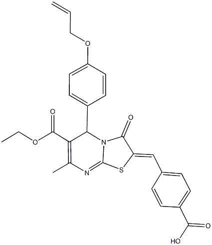 4-[(5-[4-(allyloxy)phenyl]-6-(ethoxycarbonyl)-7-methyl-3-oxo-5H-[1,3]thiazolo[3,2-a]pyrimidin-2(3H)-ylidene)methyl]benzoic acid,433924-89-1,结构式