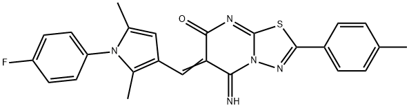 6-{[1-(4-fluorophenyl)-2,5-dimethyl-1H-pyrrol-3-yl]methylene}-5-imino-2-(4-methylphenyl)-5,6-dihydro-7H-[1,3,4]thiadiazolo[3,2-a]pyrimidin-7-one,433929-82-9,结构式