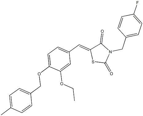 5-{3-ethoxy-4-[(4-methylbenzyl)oxy]benzylidene}-3-(4-fluorobenzyl)-1,3-thiazolidine-2,4-dione Structure