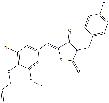 5-[4-(allyloxy)-3-chloro-5-methoxybenzylidene]-3-(4-fluorobenzyl)-1,3-thiazolidine-2,4-dione 化学構造式