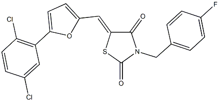 5-{[5-(2,5-dichlorophenyl)-2-furyl]methylene}-3-(4-fluorobenzyl)-1,3-thiazolidine-2,4-dione 化学構造式