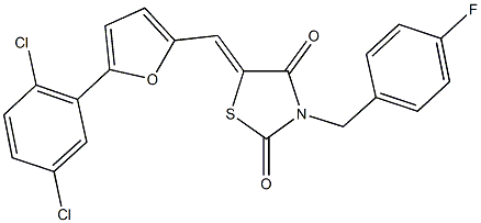 5-{[5-(2,5-dichlorophenyl)-2-furyl]methylene}-3-(4-fluorobenzyl)-1,3-thiazolidine-2,4-dione Struktur