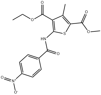 4-ethyl 2-methyl 5-({4-nitrobenzoyl}amino)-3-methyl-2,4-thiophenedicarboxylate 化学構造式
