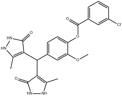 4-[bis(5-hydroxy-3-methyl-1H-pyrazol-4-yl)methyl]-2-methoxyphenyl 3-chlorobenzoate 结构式