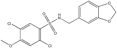 N-(1,3-benzodioxol-5-ylmethyl)-2,5-dichloro-4-methoxybenzenesulfonamide Struktur