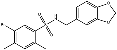 N-(1,3-benzodioxol-5-ylmethyl)-5-bromo-2,4-dimethylbenzenesulfonamide Struktur