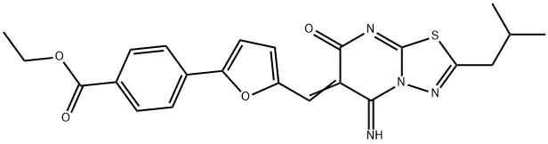 ethyl 4-{5-[(5-imino-2-isobutyl-7-oxo-5H-[1,3,4]thiadiazolo[3,2-a]pyrimidin-6(7H)-ylidene)methyl]-2-furyl}benzoate Structure