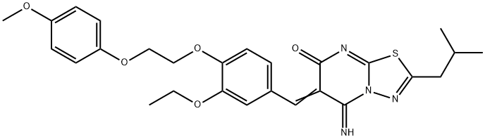 6-{3-ethoxy-4-[2-(4-methoxyphenoxy)ethoxy]benzylidene}-5-imino-2-isobutyl-5,6-dihydro-7H-[1,3,4]thiadiazolo[3,2-a]pyrimidin-7-one,434951-10-7,结构式