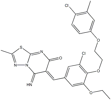 6-{3-chloro-4-[2-(4-chloro-3-methylphenoxy)ethoxy]-5-ethoxybenzylidene}-5-imino-2-methyl-5,6-dihydro-7H-[1,3,4]thiadiazolo[3,2-a]pyrimidin-7-one,434951-24-3,结构式