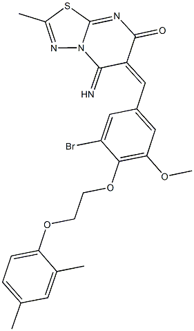 6-{3-bromo-4-[2-(2,4-dimethylphenoxy)ethoxy]-5-methoxybenzylidene}-5-imino-2-methyl-5,6-dihydro-7H-[1,3,4]thiadiazolo[3,2-a]pyrimidin-7-one Structure