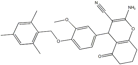 2-amino-4-[4-(mesitylmethoxy)-3-methoxyphenyl]-5-oxo-5,6,7,8-tetrahydro-4H-chromene-3-carbonitrile Structure