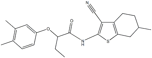 N-(3-cyano-6-methyl-4,5,6,7-tetrahydro-1-benzothien-2-yl)-2-(3,4-dimethylphenoxy)butanamide 化学構造式