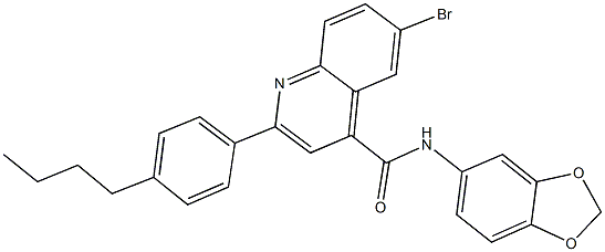 N-(1,3-benzodioxol-5-yl)-6-bromo-2-(4-butylphenyl)-4-quinolinecarboxamide Struktur