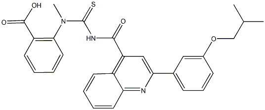 2-[[({[2-(3-isobutoxyphenyl)-4-quinolinyl]carbonyl}amino)carbothioyl](methyl)amino]benzoic acid Structure