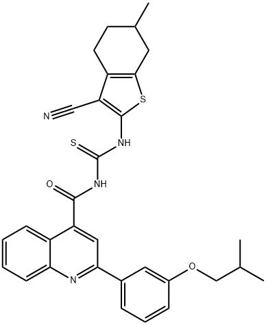 N-(3-cyano-6-methyl-4,5,6,7-tetrahydro-1-benzothien-2-yl)-N'-{[2-(3-isobutoxyphenyl)-4-quinolinyl]carbonyl}thiourea 化学構造式