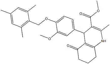 methyl 4-[4-(mesitylmethoxy)-3-methoxyphenyl]-2-methyl-5-oxo-1,4,5,6,7,8-hexahydro-3-quinolinecarboxylate,438197-15-0,结构式