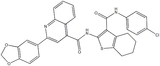2-(1,3-benzodioxol-5-yl)-N-{3-[(4-chloroanilino)carbonyl]-4,5,6,7-tetrahydro-1-benzothien-2-yl}-4-quinolinecarboxamide Struktur