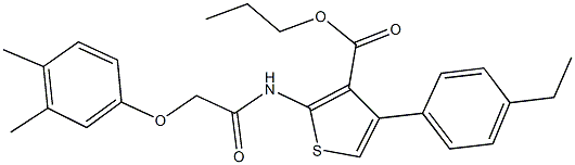 propyl 2-{[(3,4-dimethylphenoxy)acetyl]amino}-4-(4-ethylphenyl)-3-thiophenecarboxylate 化学構造式