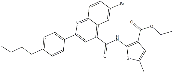 ethyl 2-({[6-bromo-2-(4-butylphenyl)-4-quinolinyl]carbonyl}amino)-5-methyl-3-thiophenecarboxylate Structure