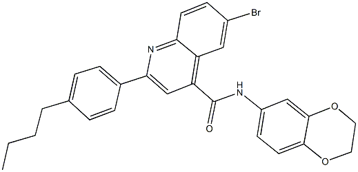 6-bromo-2-(4-butylphenyl)-N-(2,3-dihydro-1,4-benzodioxin-6-yl)-4-quinolinecarboxamide,438197-66-1,结构式