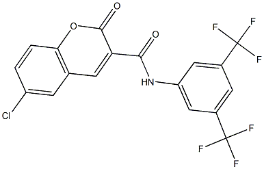N-[3,5-bis(trifluoromethyl)phenyl]-6-chloro-2-oxo-2H-chromene-3-carboxamide Struktur