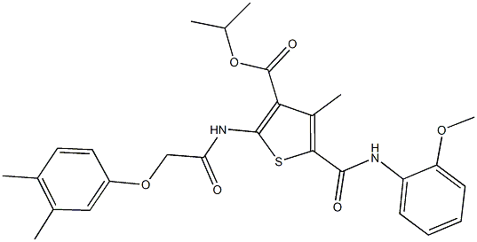 isopropyl 2-{[(3,4-dimethylphenoxy)acetyl]amino}-5-[(2-methoxyanilino)carbonyl]-4-methyl-3-thiophenecarboxylate Structure