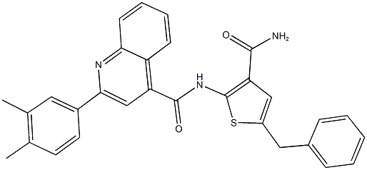 N-[3-(aminocarbonyl)-5-benzyl-2-thienyl]-2-(3,4-dimethylphenyl)-4-quinolinecarboxamide,438197-80-9,结构式