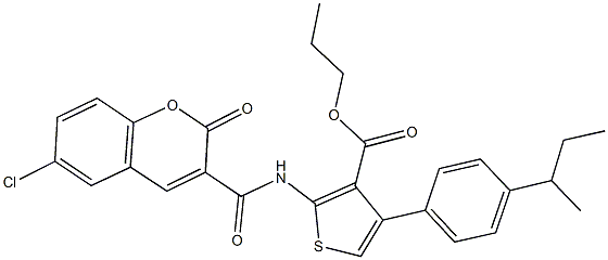 propyl 4-(4-sec-butylphenyl)-2-{[(6-chloro-2-oxo-2H-chromen-3-yl)carbonyl]amino}-3-thiophenecarboxylate Structure