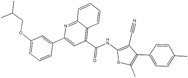 N-[3-cyano-5-methyl-4-(4-methylphenyl)-2-thienyl]-2-(3-isobutoxyphenyl)-4-quinolinecarboxamide,438198-62-0,结构式