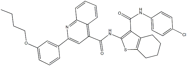 2-(3-butoxyphenyl)-N-{3-[(4-chloroanilino)carbonyl]-4,5,6,7-tetrahydro-1-benzothien-2-yl}-4-quinolinecarboxamide 化学構造式
