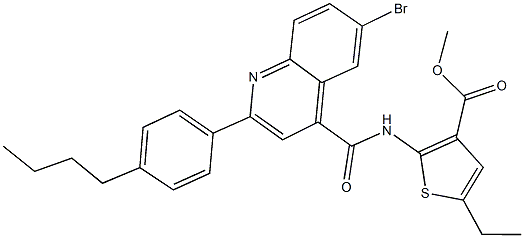 methyl 2-({[6-bromo-2-(4-butylphenyl)-4-quinolinyl]carbonyl}amino)-5-ethyl-3-thiophenecarboxylate 化学構造式