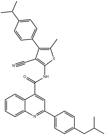 N-[3-cyano-4-(4-isopropylphenyl)-5-methyl-2-thienyl]-2-(4-isobutylphenyl)-4-quinolinecarboxamide 结构式