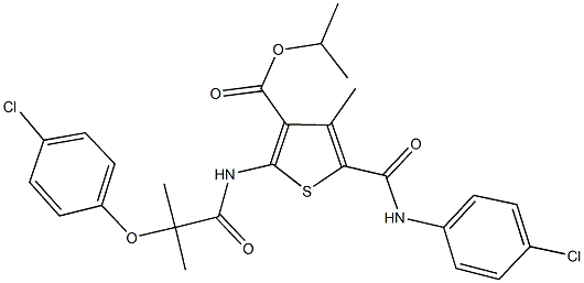 isopropyl 5-[(4-chloroanilino)carbonyl]-2-{[2-(4-chlorophenoxy)-2-methylpropanoyl]amino}-4-methyl-3-thiophenecarboxylate Structure