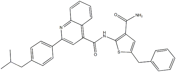 N-[3-(aminocarbonyl)-5-benzyl-2-thienyl]-2-(4-isobutylphenyl)-4-quinolinecarboxamide Struktur