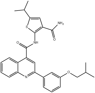 N-[3-(aminocarbonyl)-5-isopropyl-2-thienyl]-2-(3-isobutoxyphenyl)-4-quinolinecarboxamide 结构式