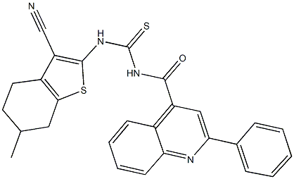 N-(3-cyano-6-methyl-4,5,6,7-tetrahydro-1-benzothien-2-yl)-N'-[(2-phenyl-4-quinolinyl)carbonyl]thiourea 化学構造式